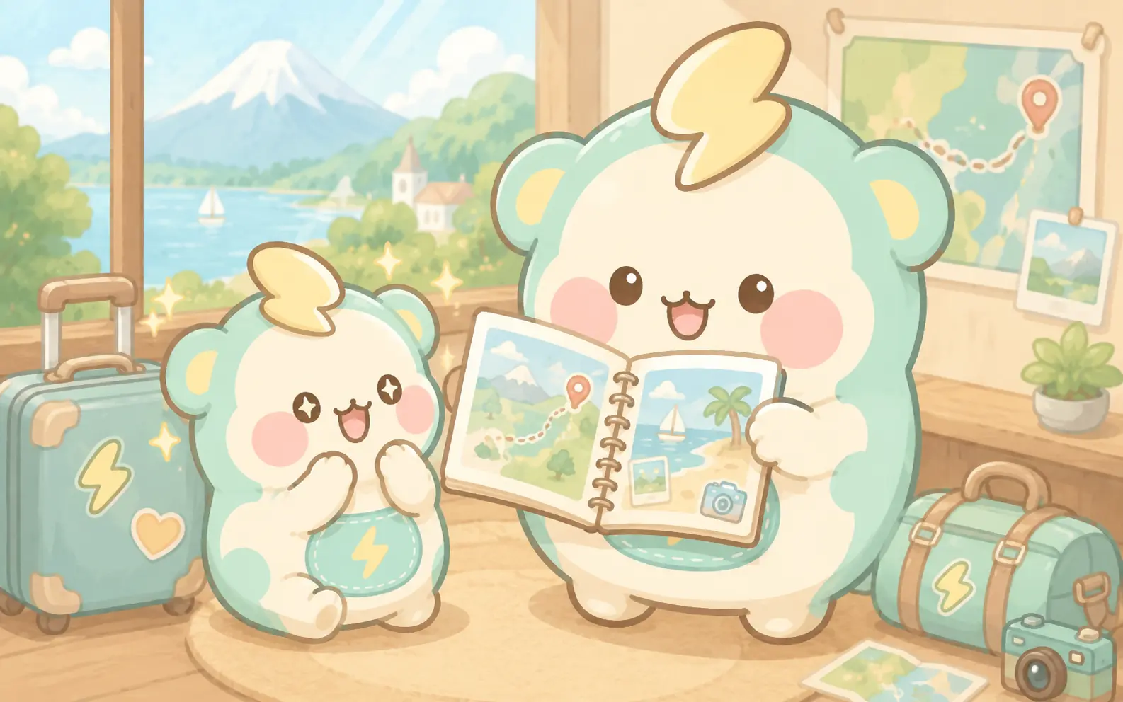 お昼寝する子どもに合わせてドライブの計画を立てるイメージ