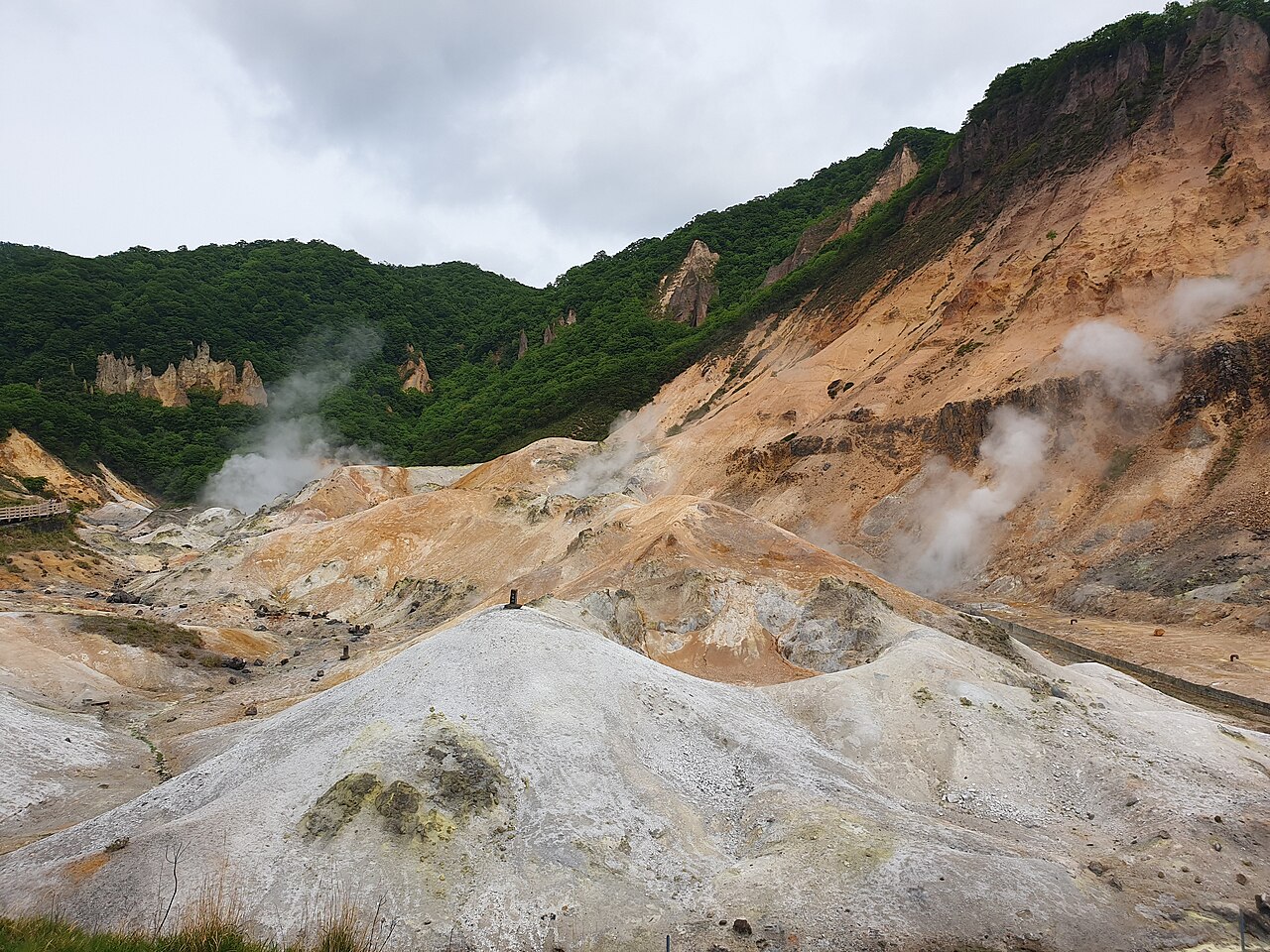 登別地獄谷の斜面と噴気。2019年6月11日撮影。