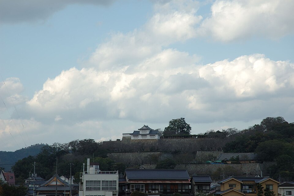 市街地から見上げる津山城の石垣と備中櫓。2007年10月20日撮影。